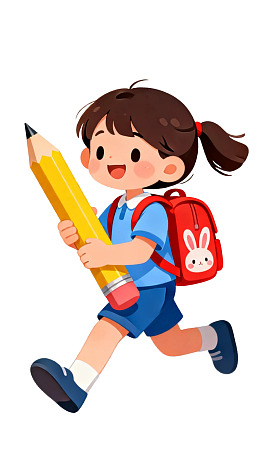卡通女孩手持铅笔奔跑