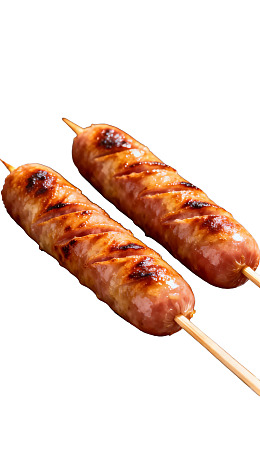 两根烤肠串在木签上图片