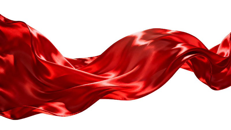 红色丝绸飘带在白色背景上