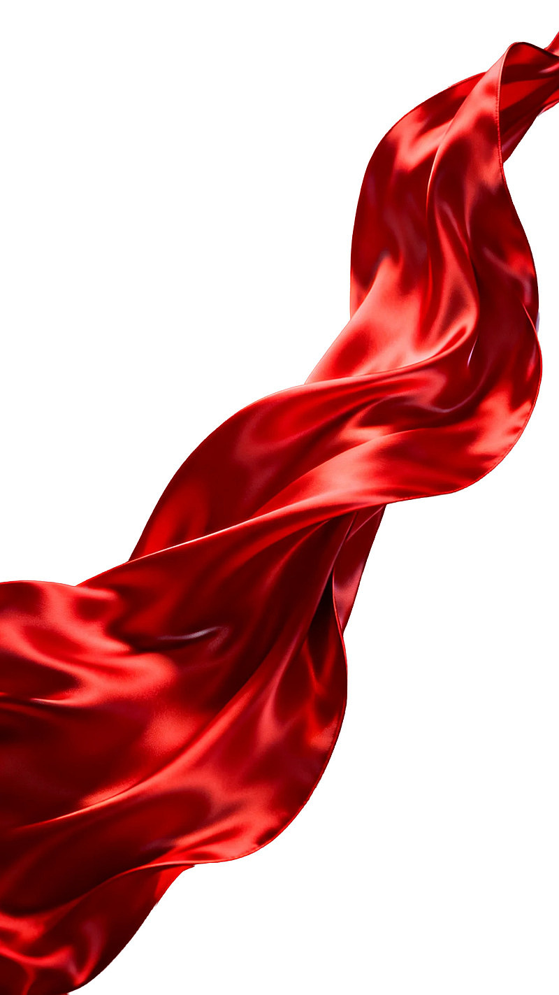 红色丝绸飘带在白色背景上