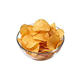 玻璃碗装金黄色薯片图片