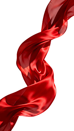 红色丝绸飘带在白色背景上
