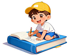 卡通男孩在书上写字图片