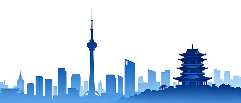 城市天际线剪影含塔与古建筑