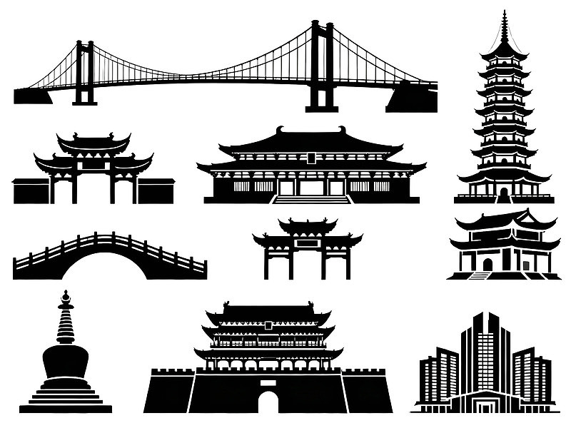 中国传统建筑与现代桥梁剪影集