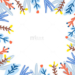 冬季边框手绘卡通花草树枝植物花边拍照框