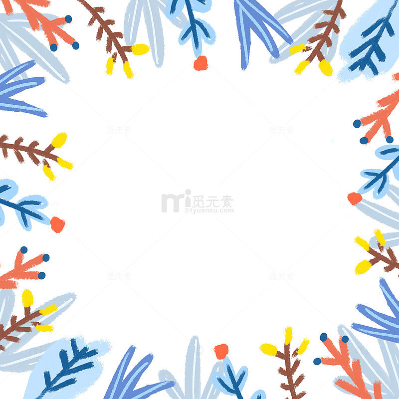 冬季边框手绘卡通花草树枝植物花边拍照框