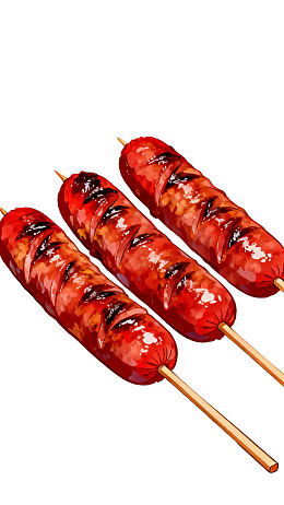 三串烤肠特写图片