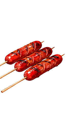 三串烤制香肠色泽诱人