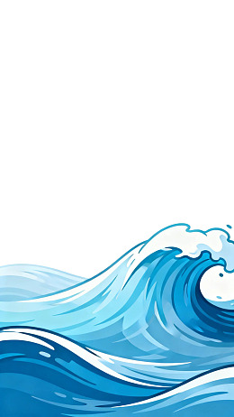 蓝色海浪翻滚的卡通插画