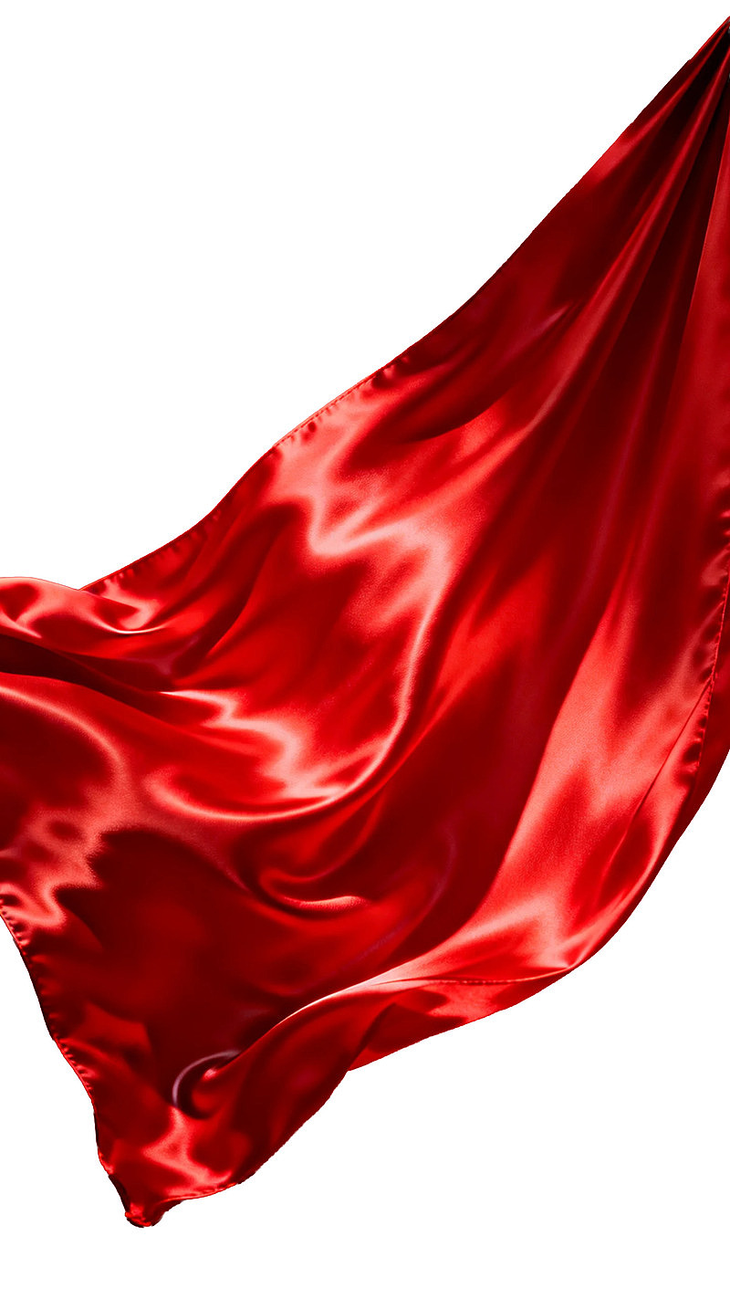 红色丝绸飘带在白色背景上