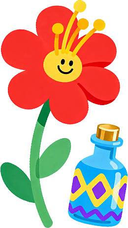 笑脸红花与彩色瓶图片