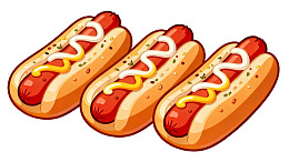 三根卡通风格热狗并排摆放
