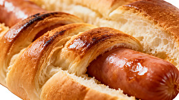 金黄面包包裹香肠图片