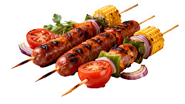 美味烤串配蔬菜玉米图片