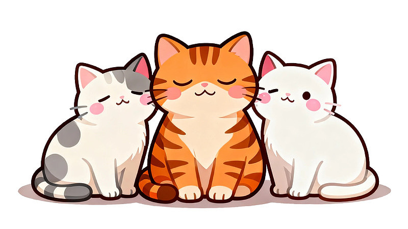 三只可爱猫咪依偎在一起