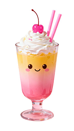可爱笑脸奶昔配樱桃和吸管