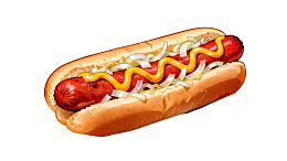 热狗配芥末和洋葱图片