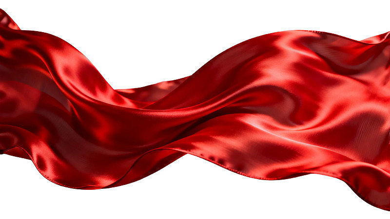 红色丝绸飘带在白色背景上