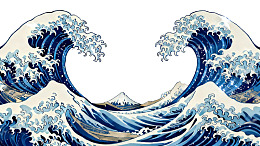 海浪环绕山峰的抽象艺术画