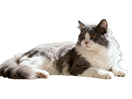 灰白长毛猫静卧姿态优雅