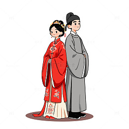 中国风情侣结婚手绘