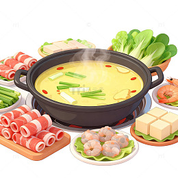 卡通风清汤火锅美食插画设计素材