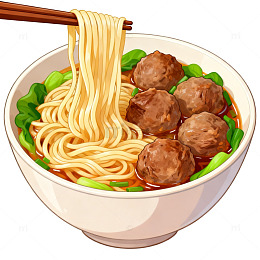 卡通牛肉丸子面美食插画