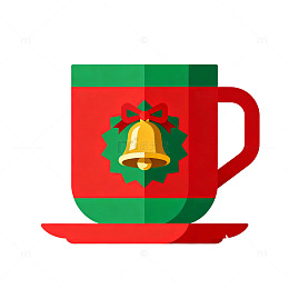 圣诞风红色茶杯节日装饰图案