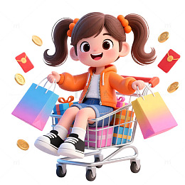 卡通购物女孩3D素材