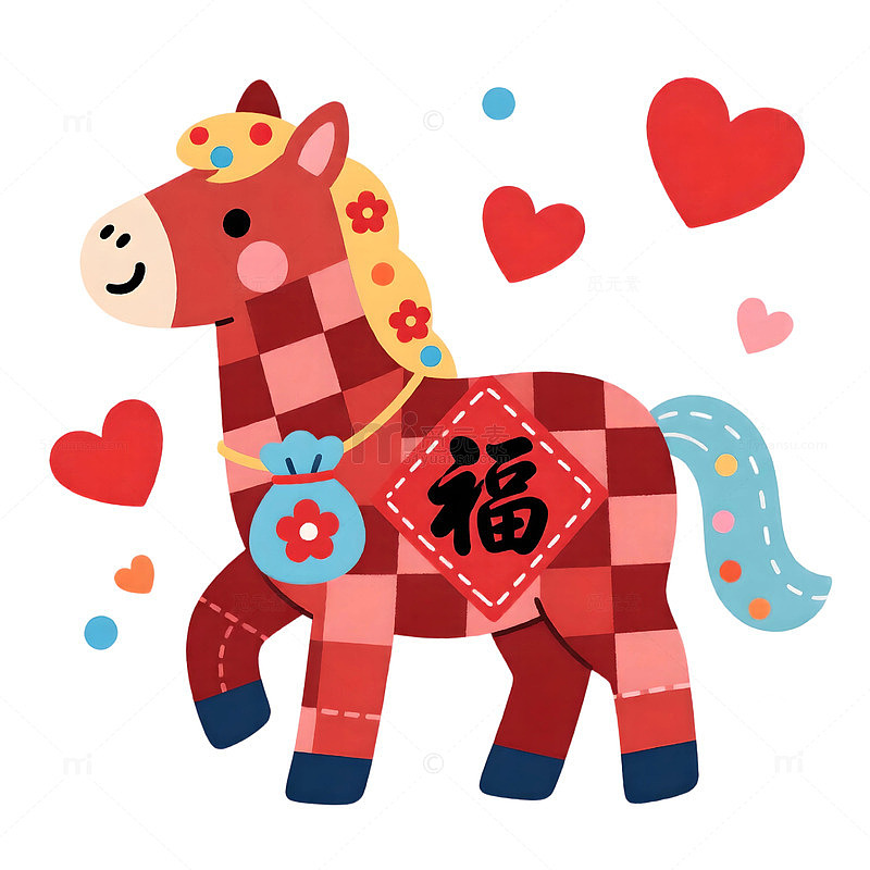 卡通风格马年祝福图案贴纸素材免扣