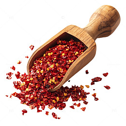 木勺盛红辣椒碎食材