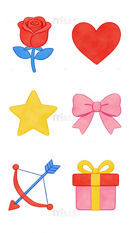 卡通情人节元素贴纸设计素材