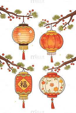 中国风春节灯笼装饰插画
