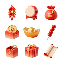 春节元素卡通矢量图