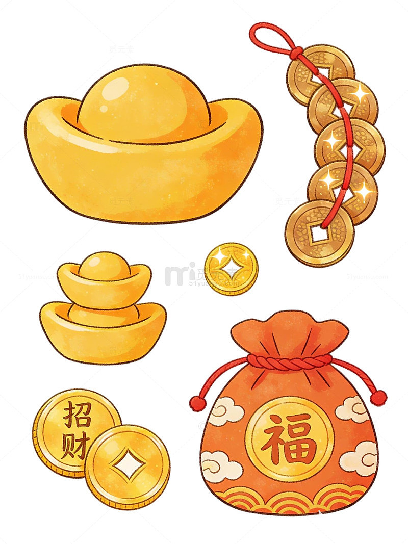 金色传统财富元素插画