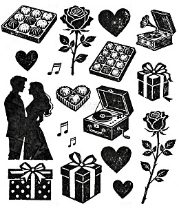 复古风格情人节元素贴纸设计素材