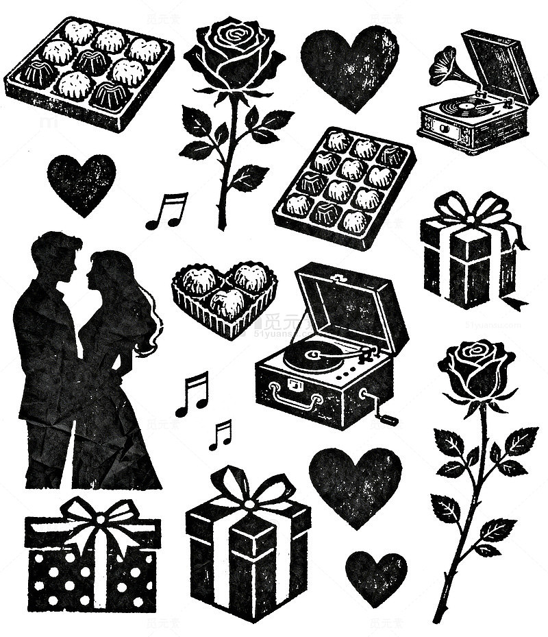 复古风格情人节元素贴纸设计素材