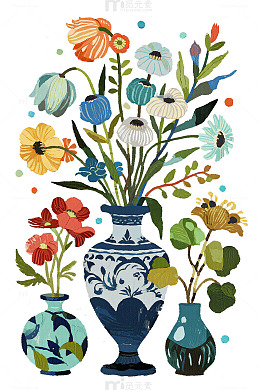 插画风花瓶花卉图案