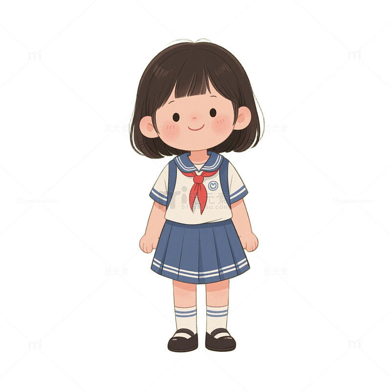 卡通校服女孩手绘插画素材