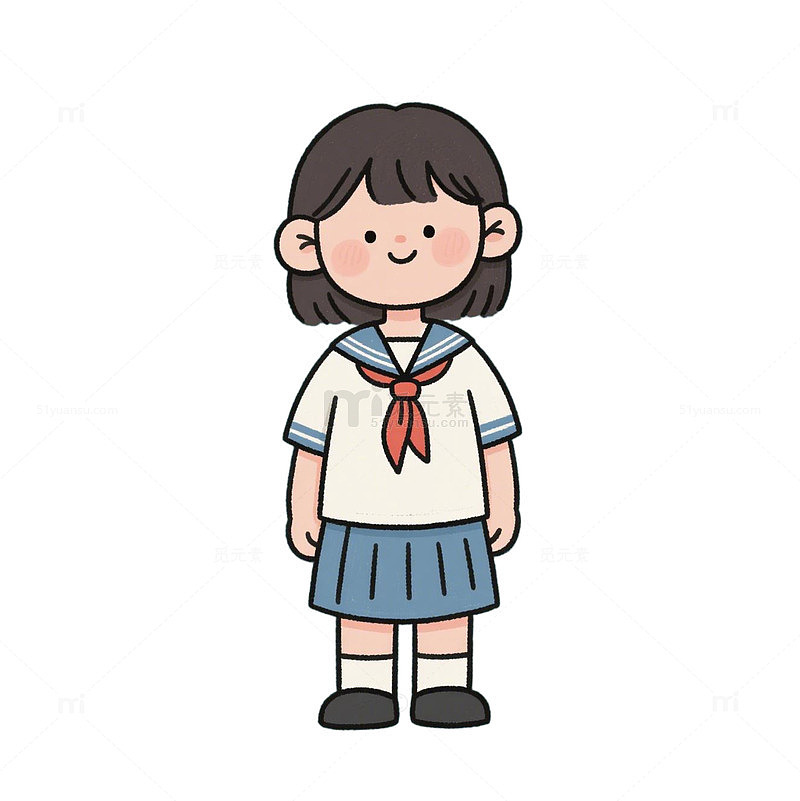 卡通校服女孩插画素材