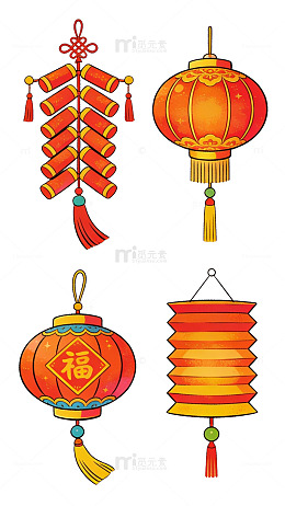 传统春节装饰手绘插画