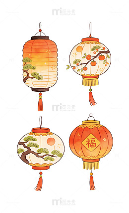 卡通中国风灯笼设计元素