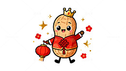 卡通花生新年喜庆插画