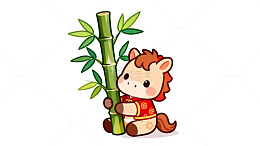 卡通小马竹子插画素材