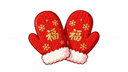 红色针织手套福字雪花节日装饰