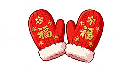 喜庆红色手套新年祝福插画