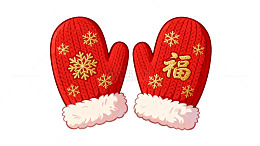 红色雪花毛线手套喜庆素材