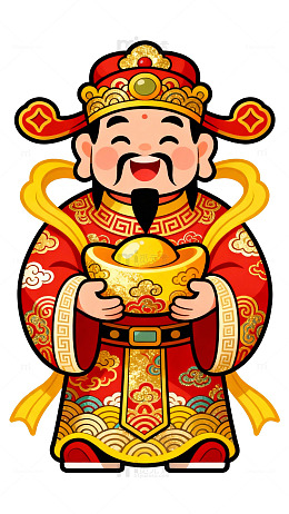 卡通财神爷金元宝喜庆插画