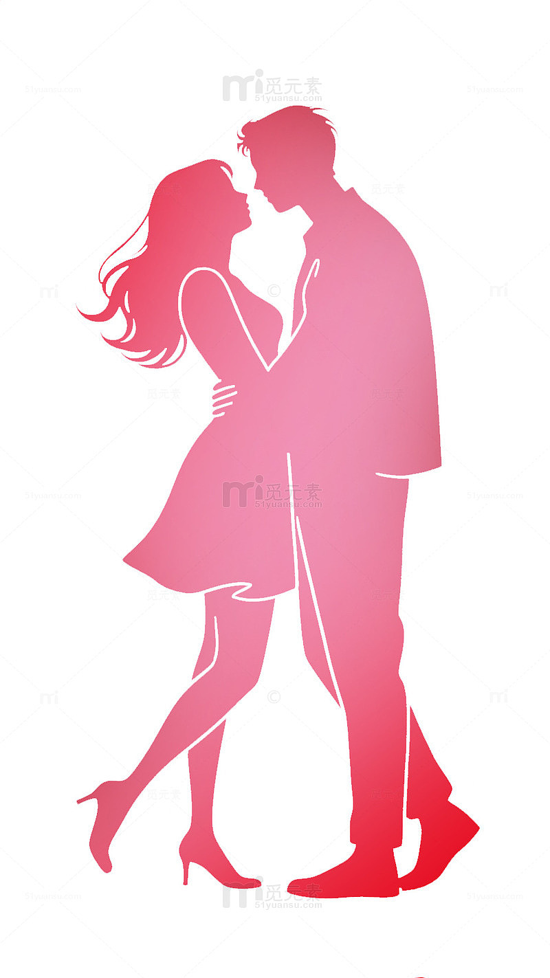 粉红情侣剪影浪漫插画